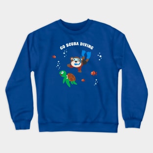 Diving with funny bear and turtle with cartoon style Crewneck Sweatshirt